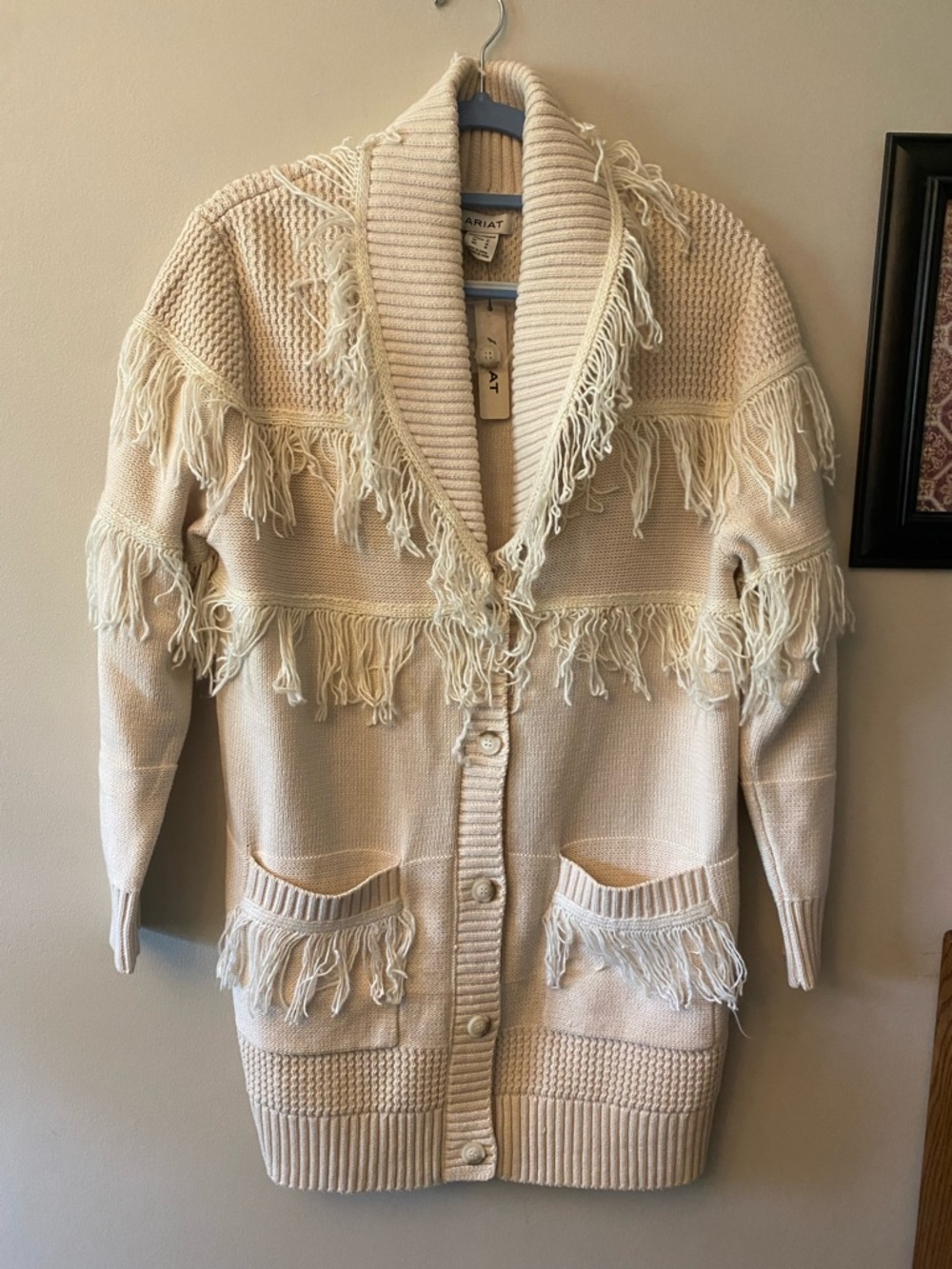 Ariat Cream Fringe Shawl-Collar Cardigan 🆕